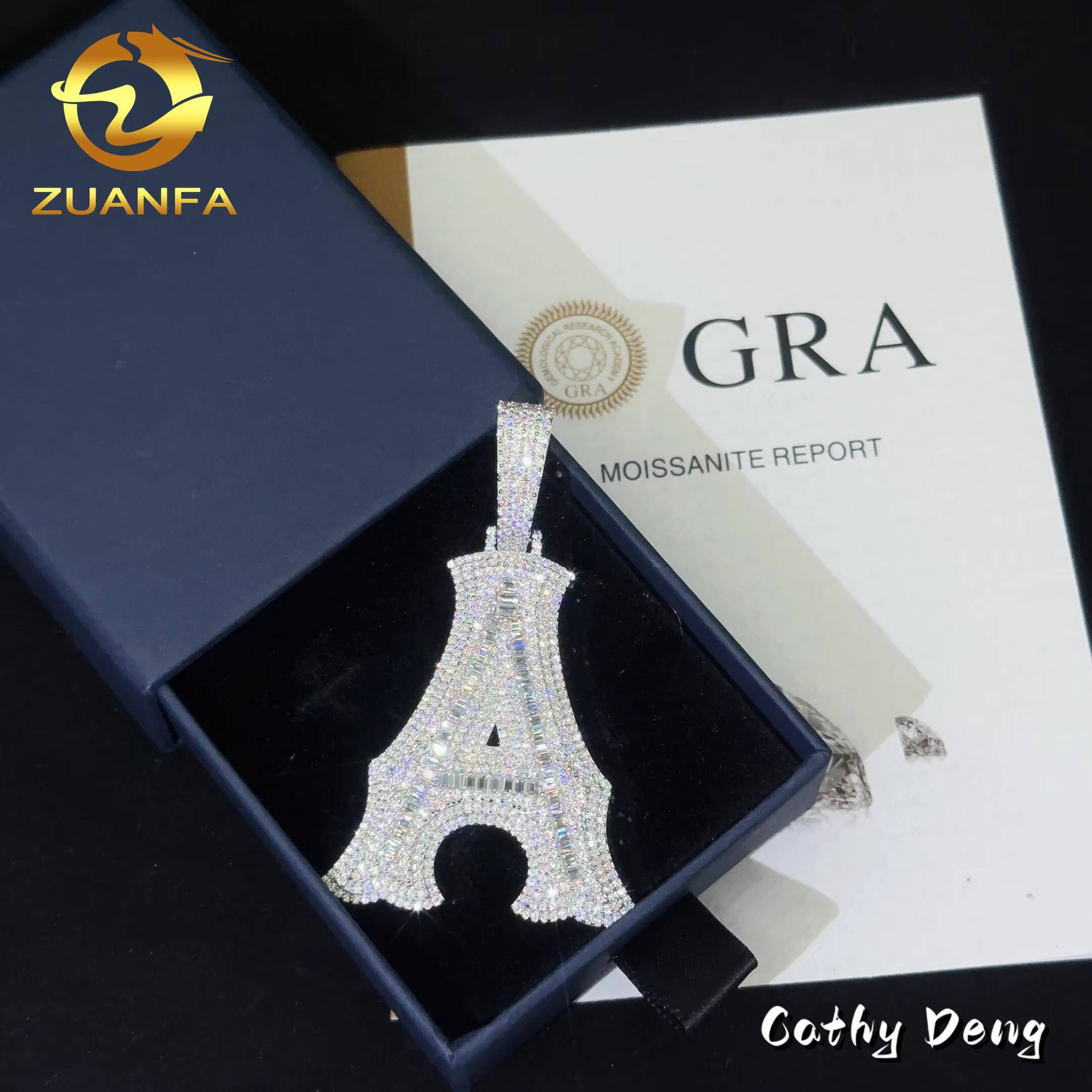 New Custom Iced Out Letter Pendant 925 Silver Baguette Cut VVS Moissanite Hip Hop Letter Pendant Necklace Pass Diamond Tester