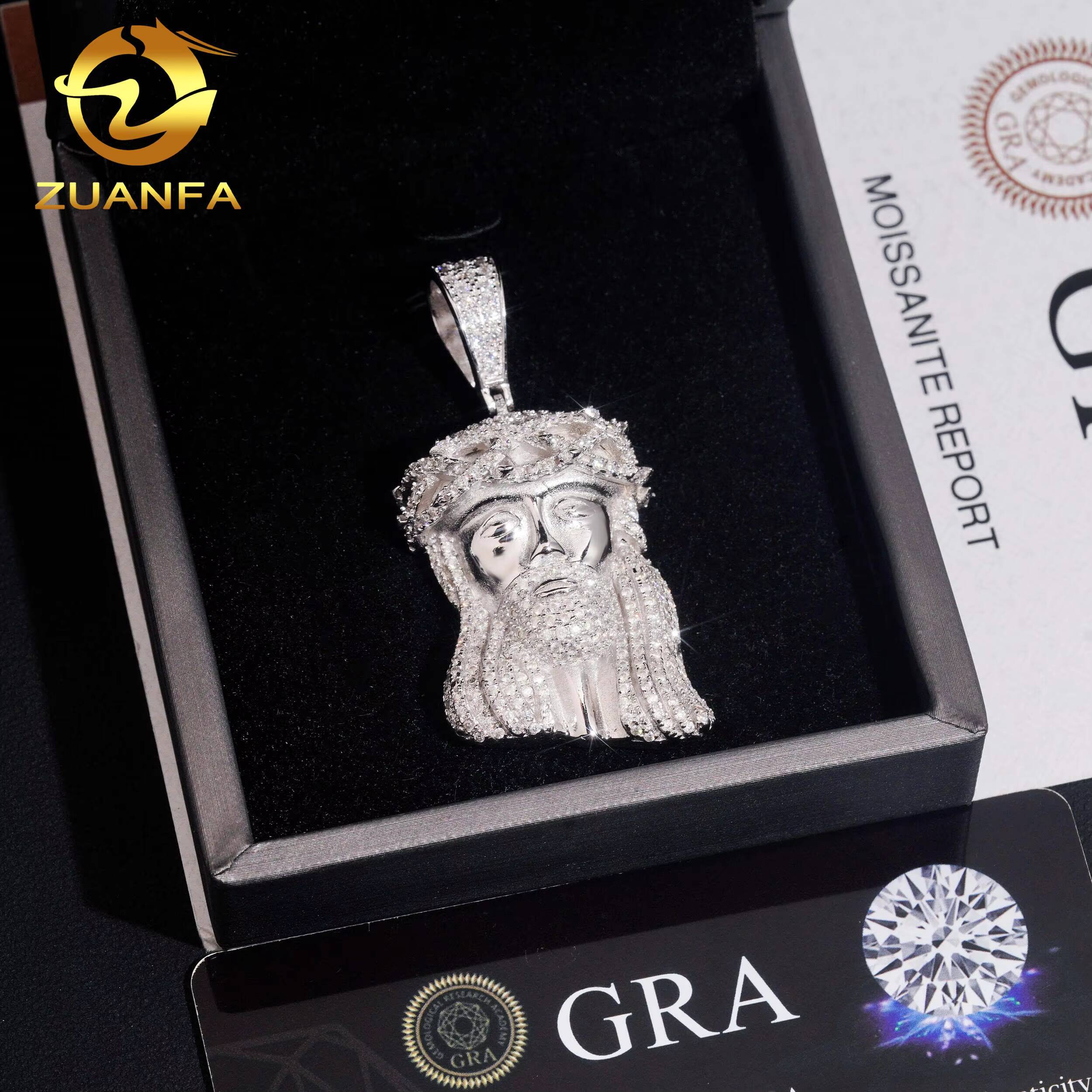Jesus Head Pendant Moissanite Hip Hop Jewelry Iced Out Sterling Silver 925 Moissanite Custom Hip Hop Pendant