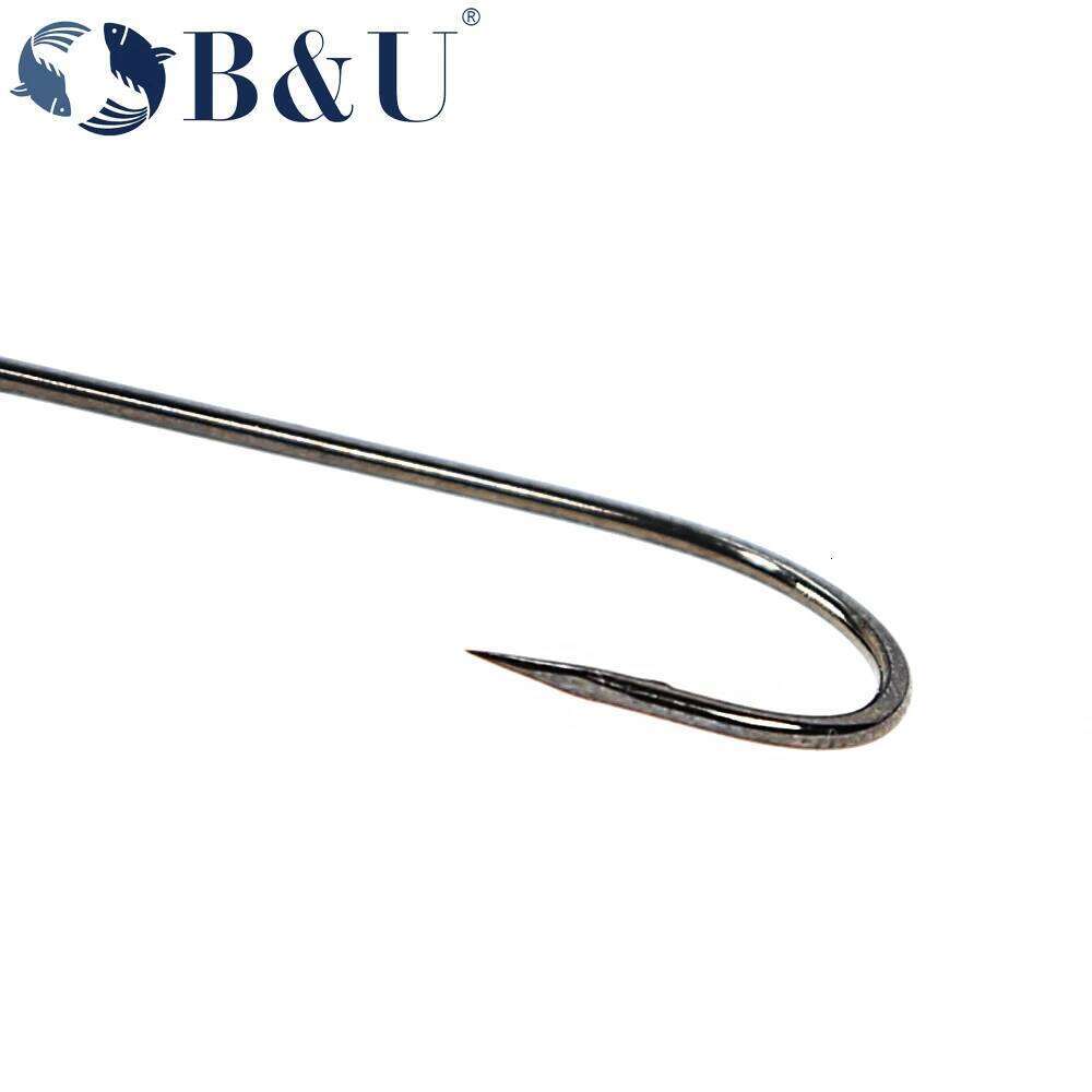 B&U Micro Big Eye Carb Hook Fishing hook ring Carbon Steel Single tackle Worm Hooks With big eyes Ring 12pcs S260305