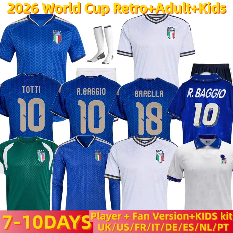 italy jersey World Cup 2026 Italy Soccer Jerseys Italian National Team Italys 1994 Retro DEL PIERO BAGGIO Italia Vintage football tops Shirt BARELLA MALDINI kids kit