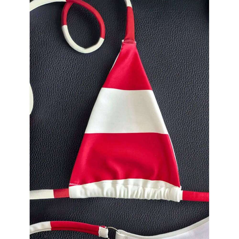 Red and white striped bikini swimsuit XJ260206