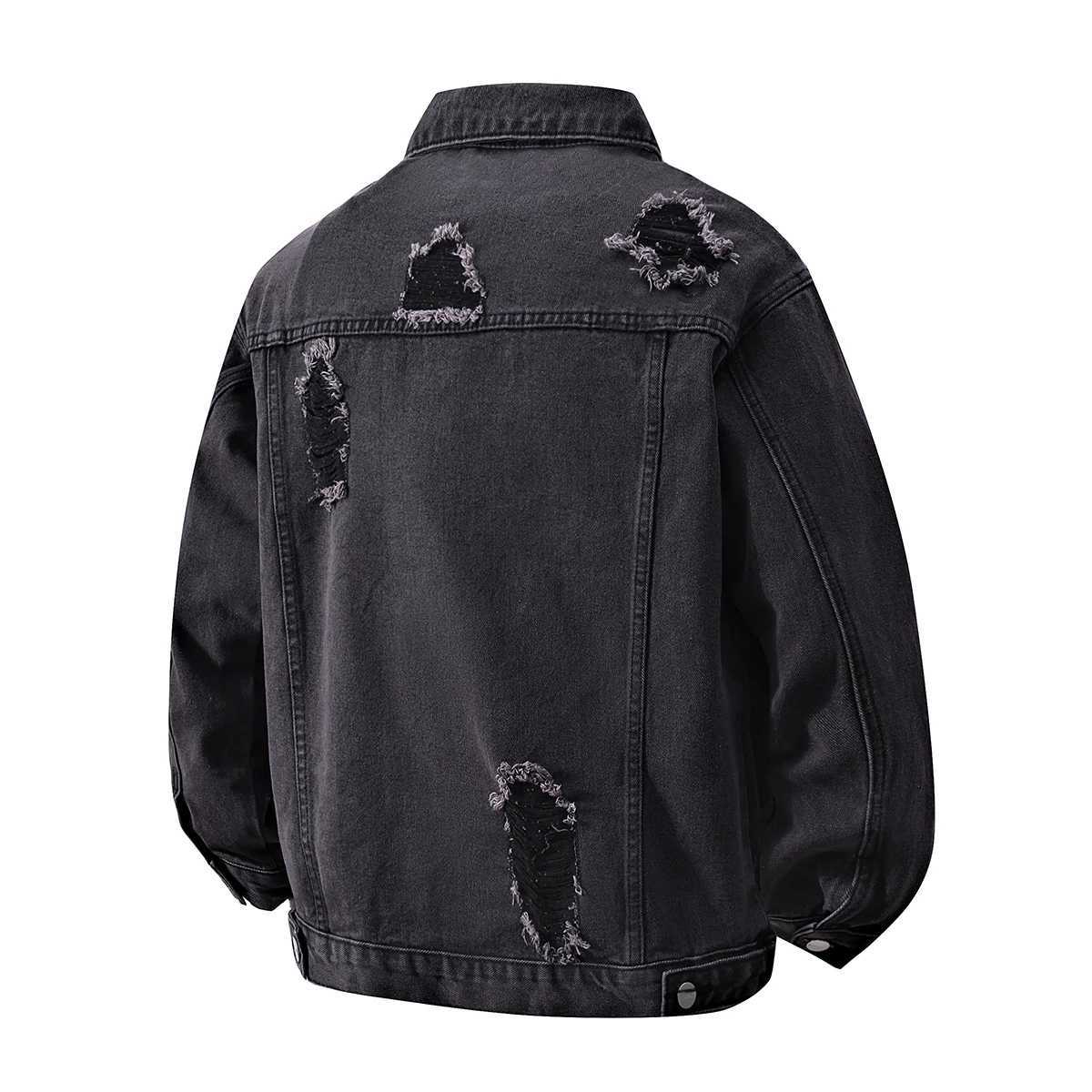 Spring Loose Denim Jacket Men Cotton Hole Casual Coat Preppy Style Harajuku Streetwear Denim Outwear Male Chic Jackets Plus Size M260309