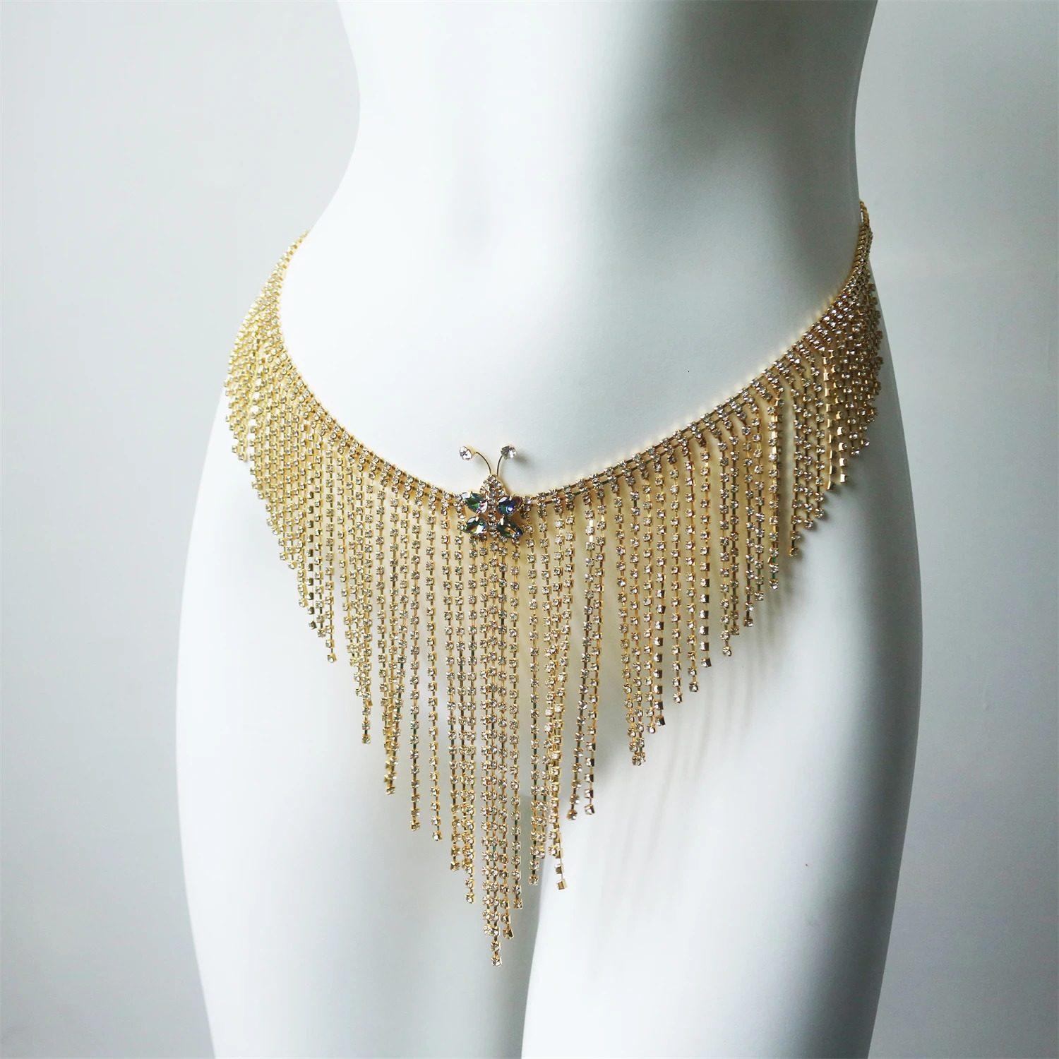 Gold Sparkling Tassel Crystal Waist Chain Womens Fashion Nightclub Party Bikini Ball Underwear Wearing Body Accessories 260306