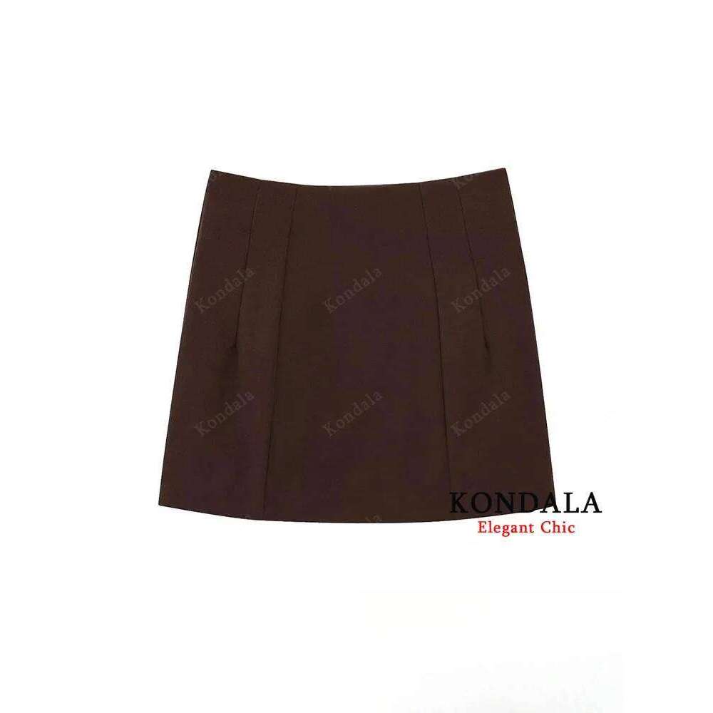KONDALA Vintage Casual Women Brown Solid Zipper Slim Short New Fashion 2025 Spring Summer Holiday Mini Female Skirt XJ260309