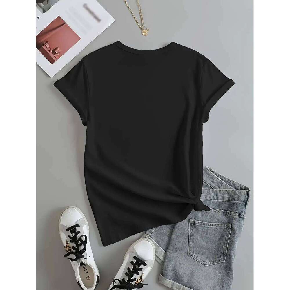 Women's Vibrant Multicolored Print Casual Crew Neck T-Shirt 2023 Collection Fashion Top for Spring Summer Short Sleeve XJ260306