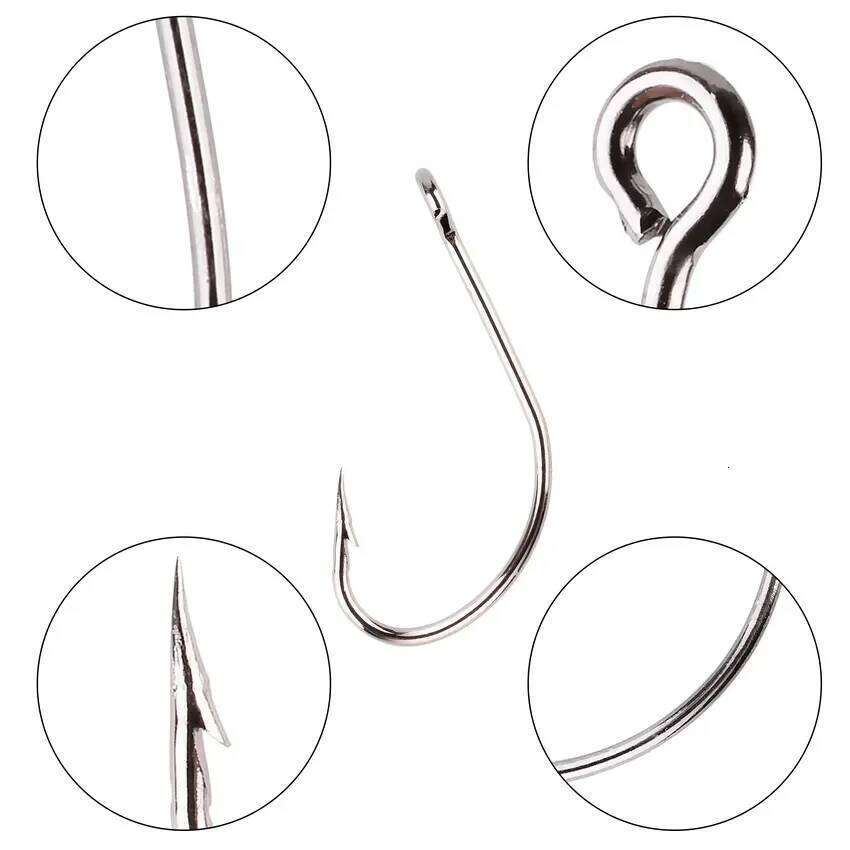 50pcs/box Crank Barbed Fishhook Fishing Tackle Box Big Eye Sharp High Carbon Steel Fish Single Hook Carp Jig Hooks S260305