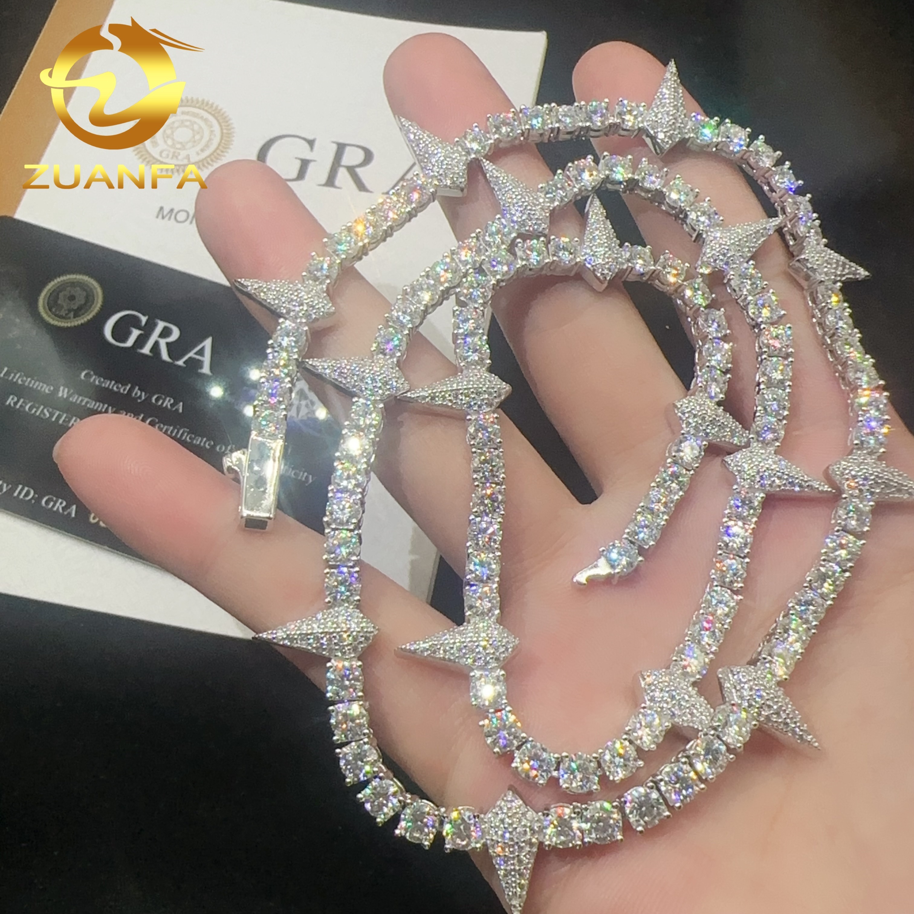 Fashion Design Tennis Necklace Sterling Silver 925 3mm 4mm Width Vvs Moissanite Iced Out Jewelry Hip Hop Diamond Tennis Chain