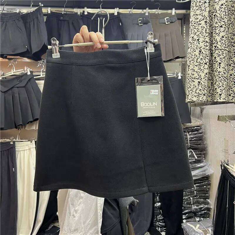 Mini Skirts for Women 5XL French Vintage New Side-slit Solid High Waist Fashion Elegant Ulzzang BF Stylish A-line Ins XJ260309