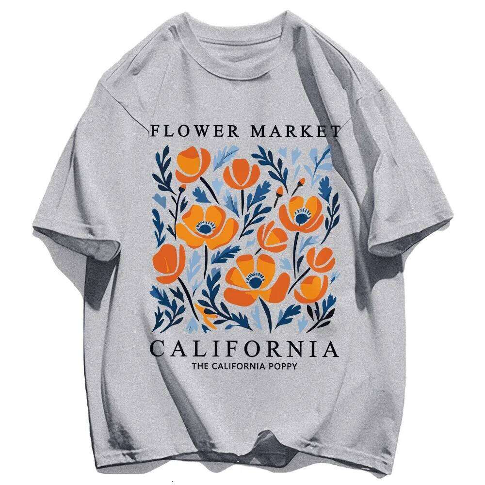 Yellow Flowers Market T-Shirt Woman Tee Top Casual Short Sleeve Sleeved Harajuku Streetwear Tops Tees XJ260306