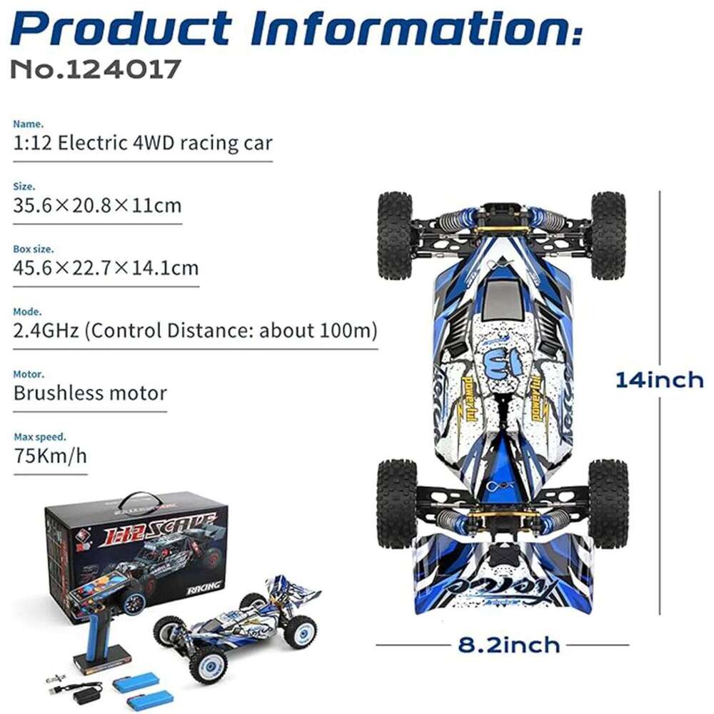 WLtoys 124017V2 Fast Car, 1/12 Brushless RC Car with Independent ESC Adults, 75km/h, Suitable for Outdoors and Gifts C260306