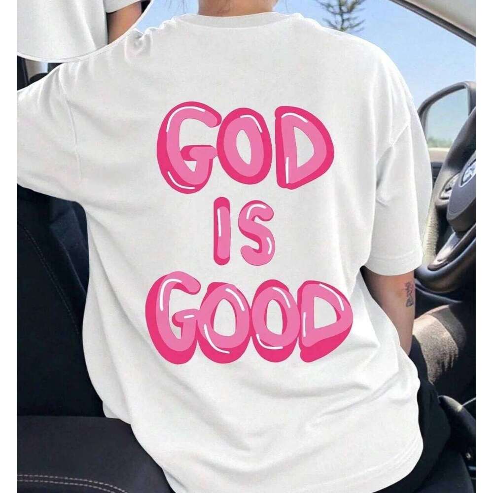 "GOD IS GOOD" letter print short-sleeved T-shirt Casual simple style Suitable for summer outings and daily wear XJ260306