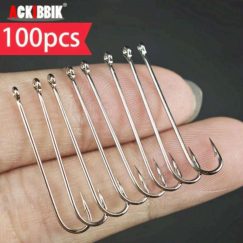 Ackibbik 100pcs Long Shank Live Bait Sea Fishing Worm Hook Freshwater Fishhook for Bass Trout Catfish S260305