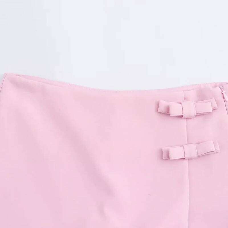 HXAO Women's Spring Mini 2025 Summer White Pink Bow Short Fashion Casual Elegant Party Mid Waist Y2k Skirts XJ260309