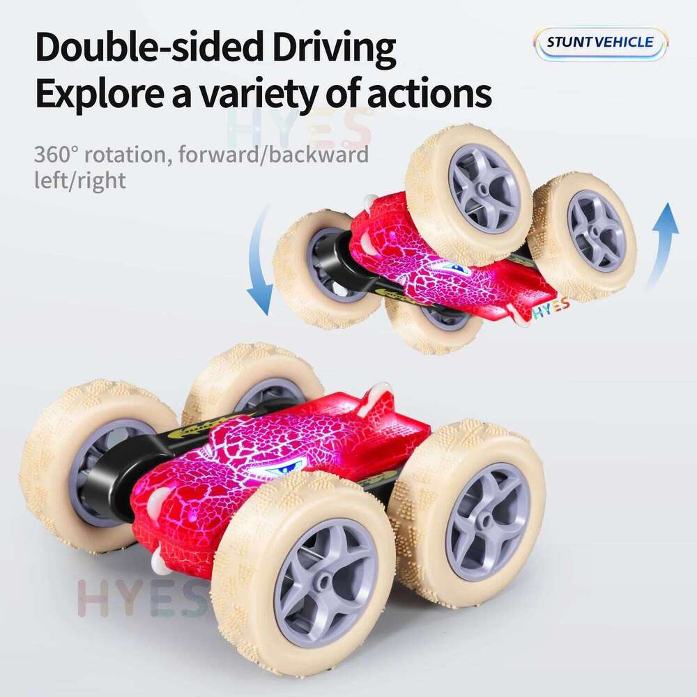 Burst Dinosaur RC Stunt 2.4G 5WD High Speed Double-sided Tumbl Drift LED Lights Remote Control Car Toy Gifts For Kids Adults C260306