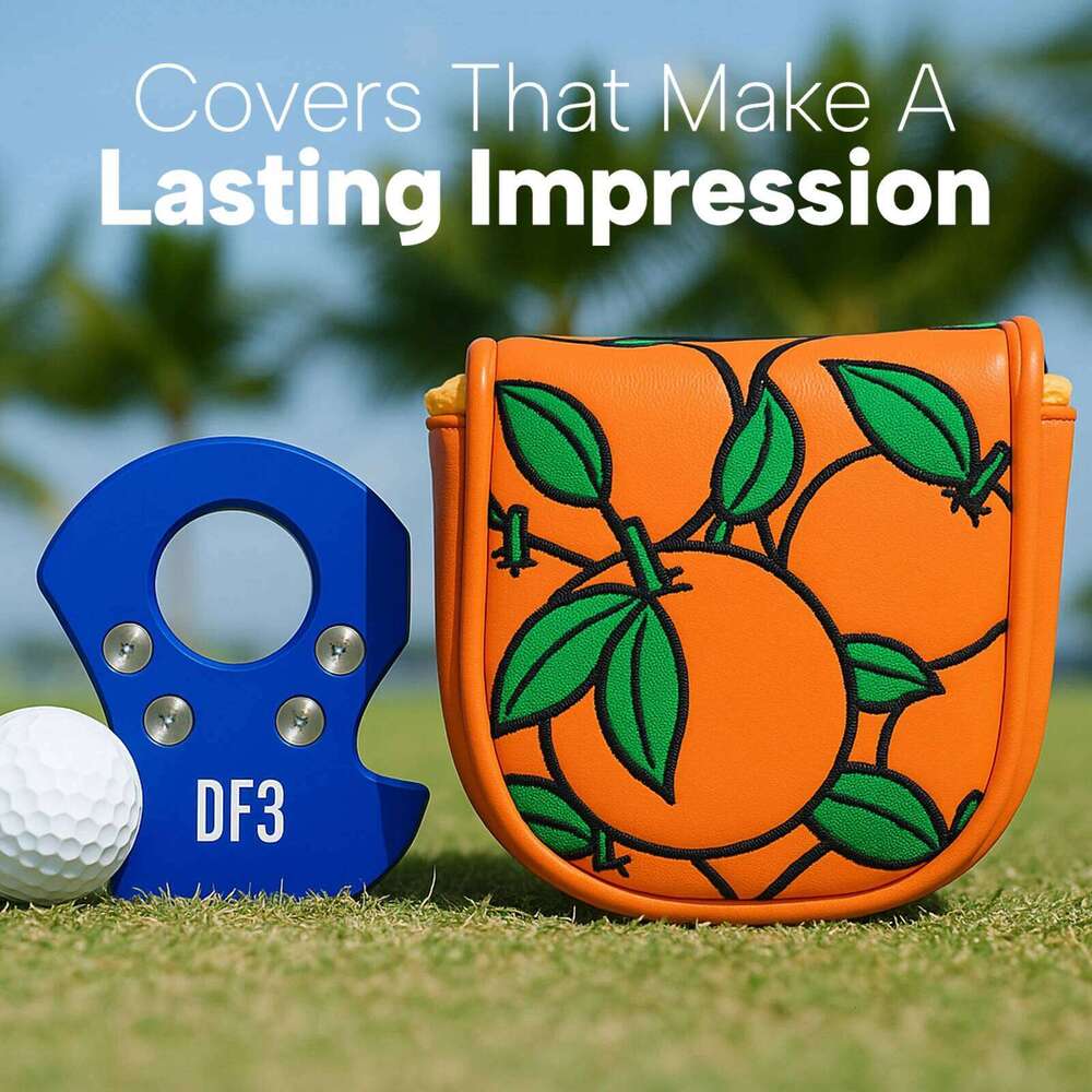 Exquisite Embroidery Orange DF3 Mallet Putter Headcover with Magnetic Closure Club Covers Leather Mal 26Y0309