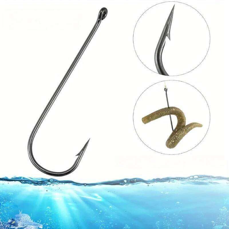Ackibbik 100pcs Long Shank Live Bait Sea Fishing Worm Hook Freshwater Fishhook for Bass Trout Catfish S260305
