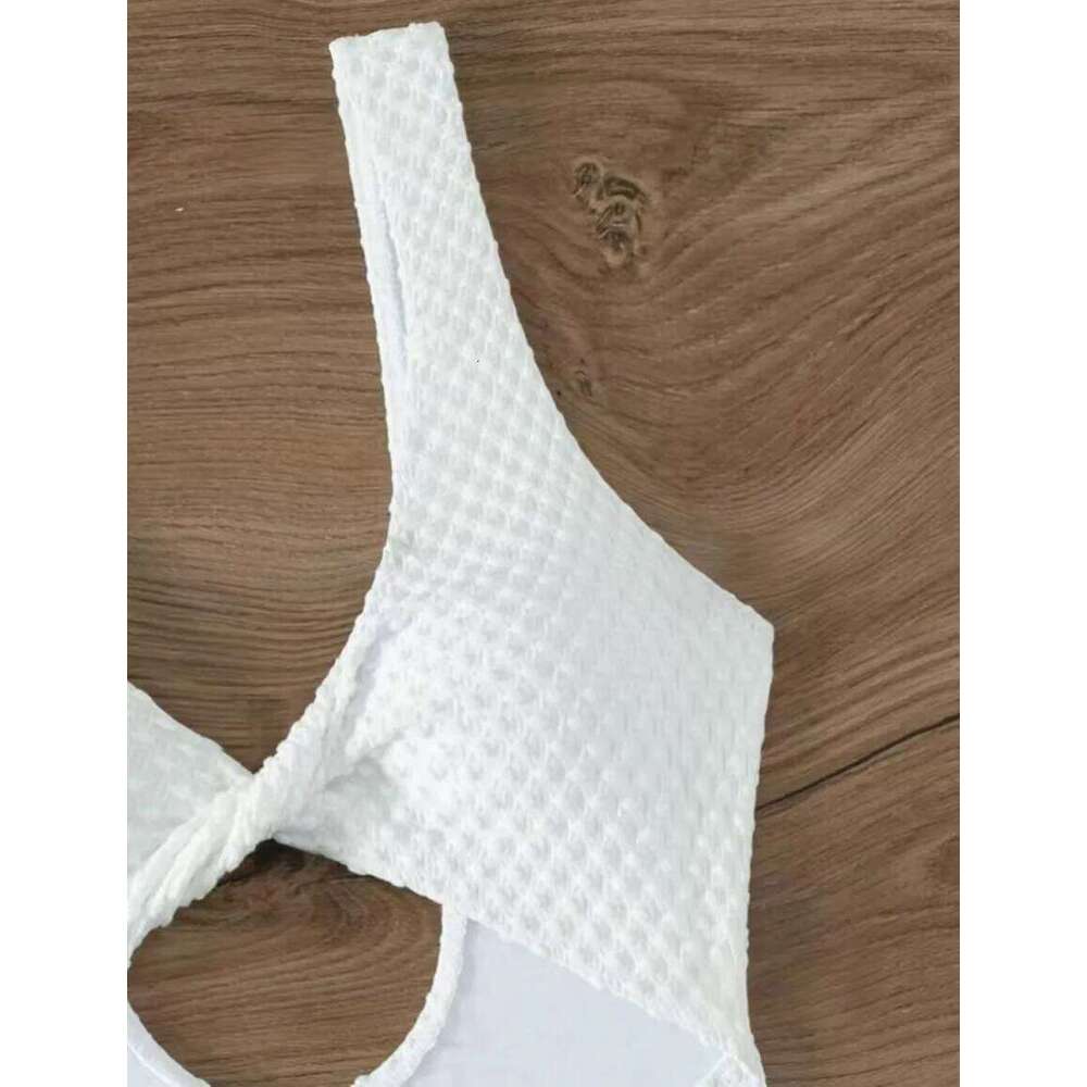 sexy white front knot hollow out swimsuits two pieces with mesh cover skirt bikinis bathing suit beach outfits biquini tankini XJ260206