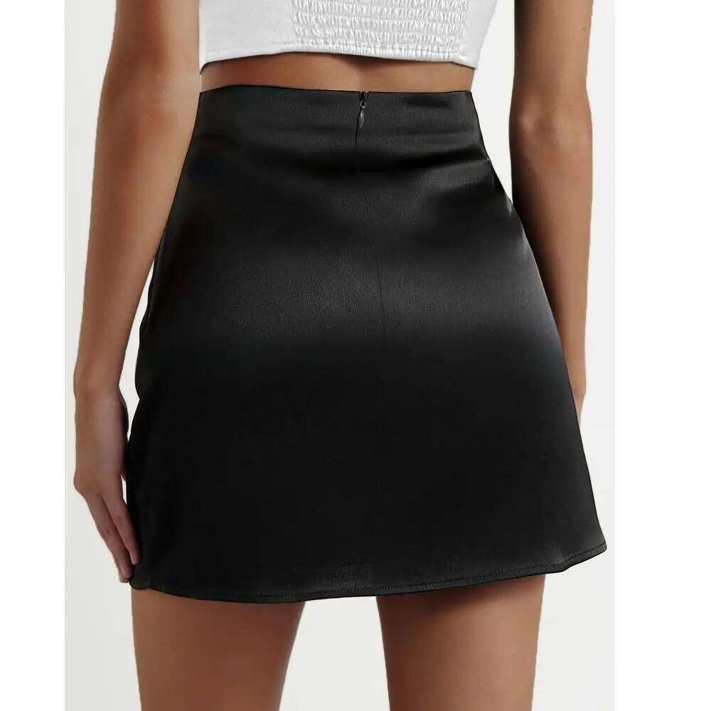 Classic Stain Mini Sexy Stretchy Satin Silk Skirt A-Line Party Skirts Women XJ260309