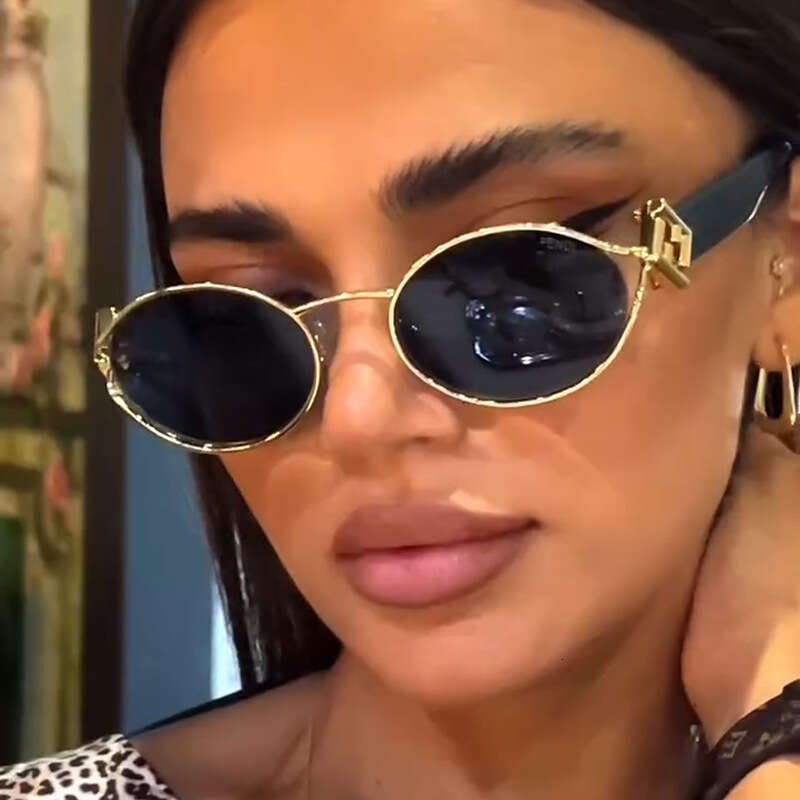 Sunglasses Letter F Oval Metal Frame Fashion Trendy UV Protection for Daily Outdoor Wear Gift High Quality Texture