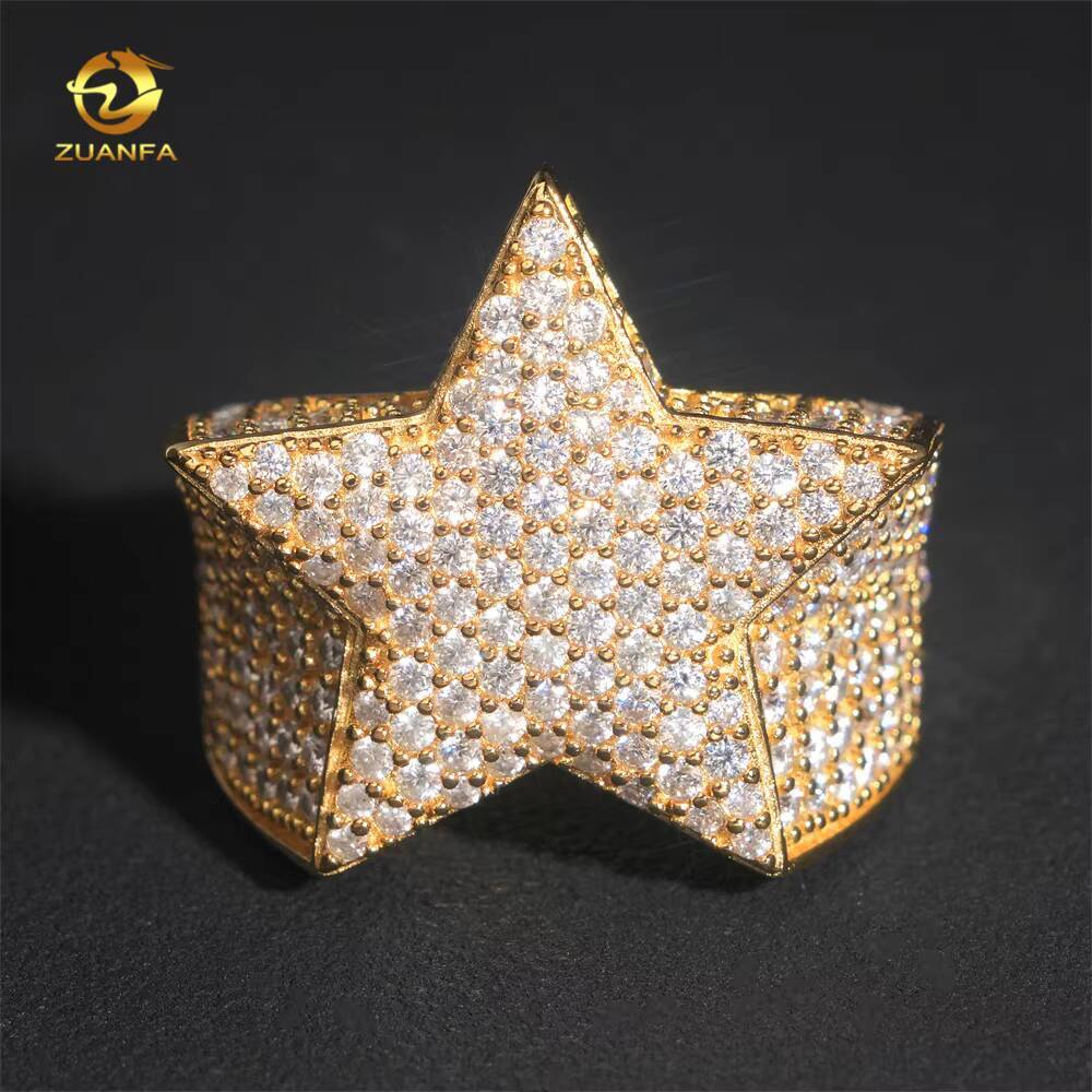 Hot Sale Instock Iced Out Star Shape Moissanite Diamond Men Rings 925 silver Hip Hop Ring Pass Tester Men Cuban Ring