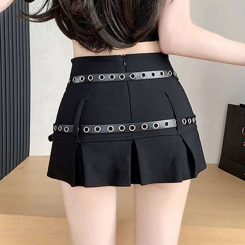 Retro Slit Women Sexy American Hotsweet Cross Sashes Black High Waist Mini Skirt Summer Vintage A Line Slim Simple Skirts XJ260309