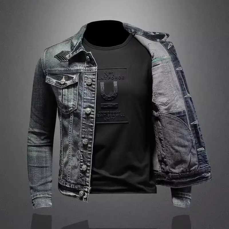 Mens Vintage Denim Jacket High Street Trend Loose Street Riding Biker Clothing Handsome Casual Buttoned Lapel Mens Clothing M260309
