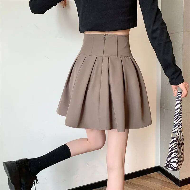 Lucyever Fashion Women Zipper High Waist Mini Korean Style Anti-Glare Pleated Skirt Female Show Leg Length A-Line Skirts XJ260309