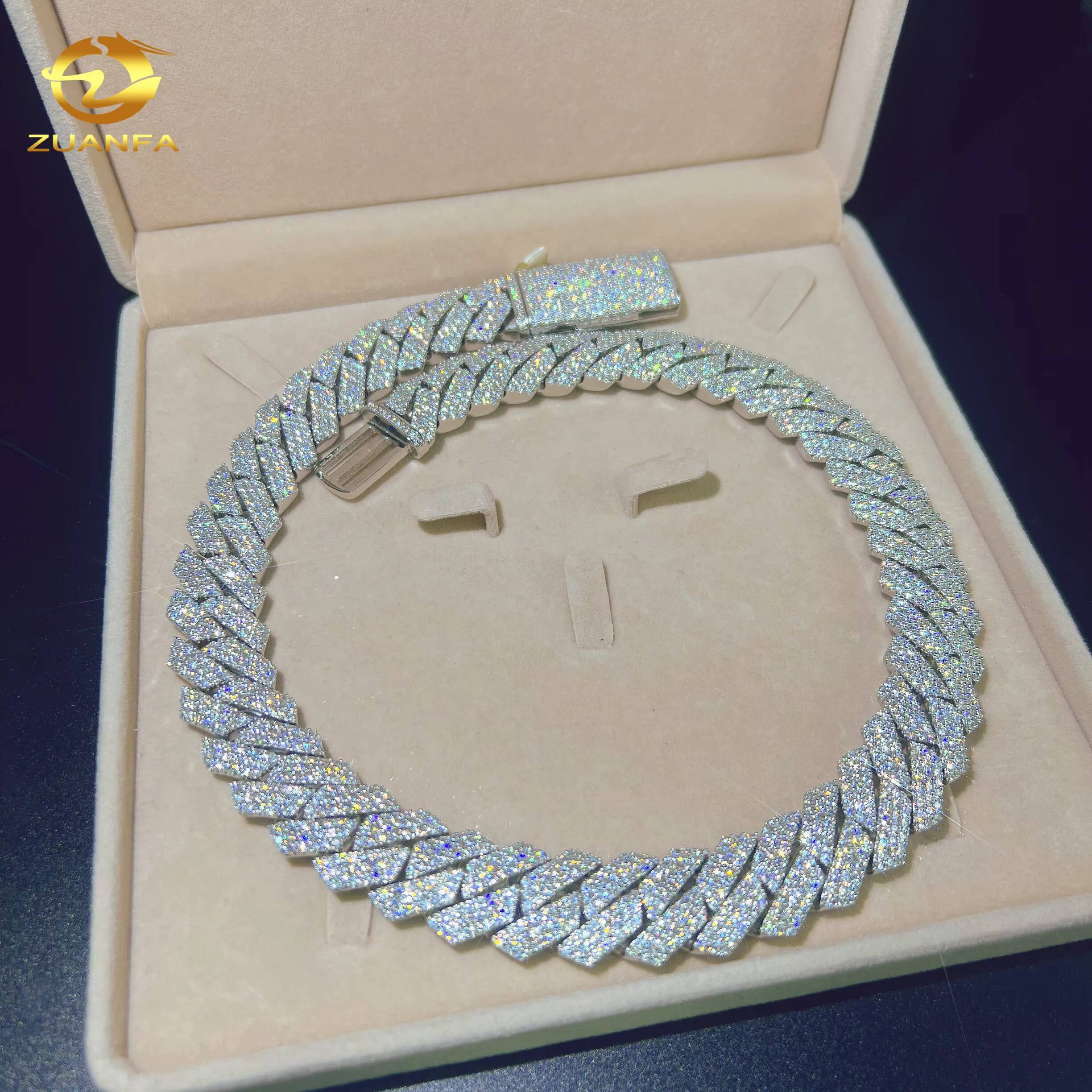 20mm Hip Hop Jewelry Hip Hop 925 Sterling Silver VVS Moissanite Iced Out Cuban Link Chain Necklace