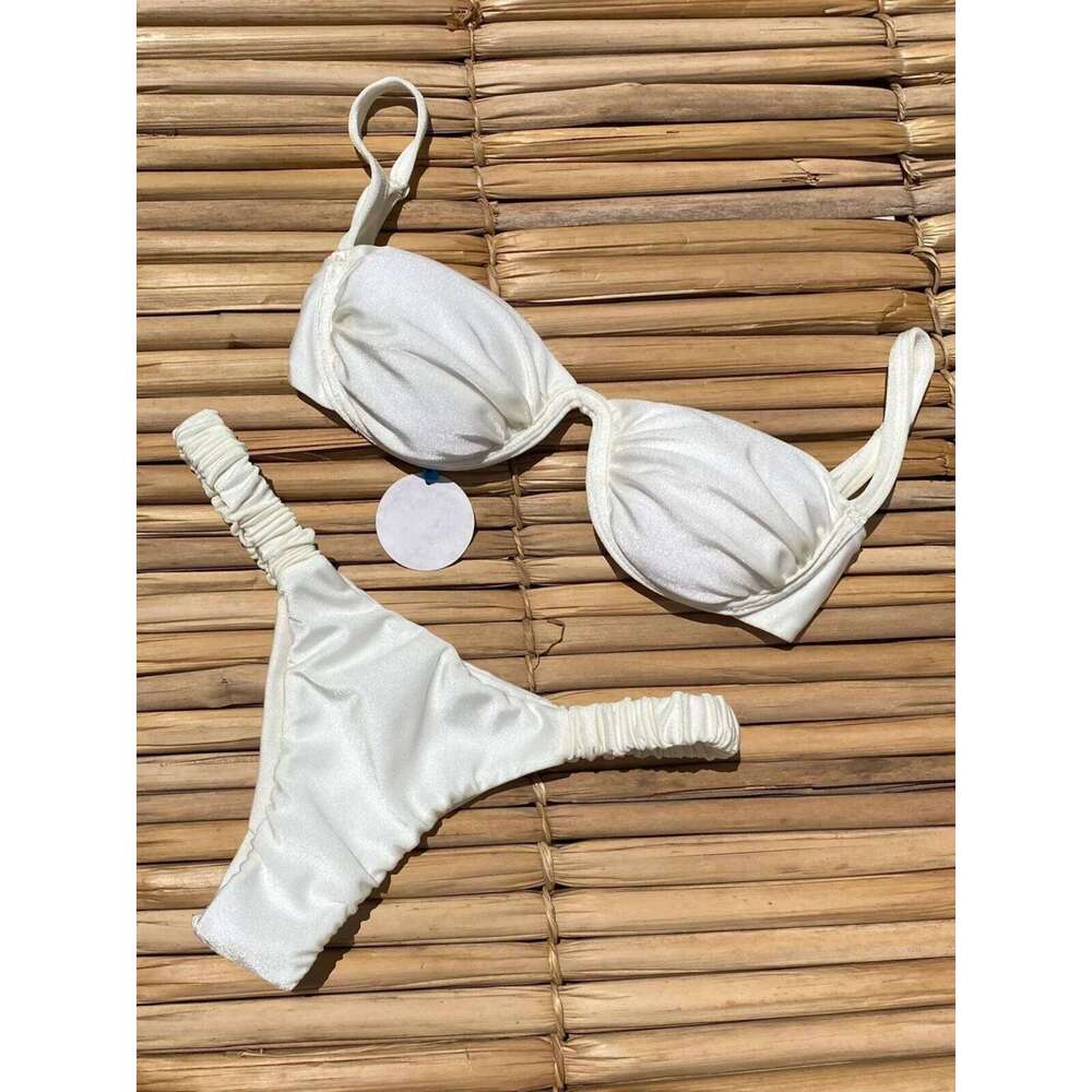 Push Up 2024 Women Swimsuit Female Swimwear Sexy Bikini Set Brazilian Biquini Swimming Suit Solid Shiny Beachwear XJ260206