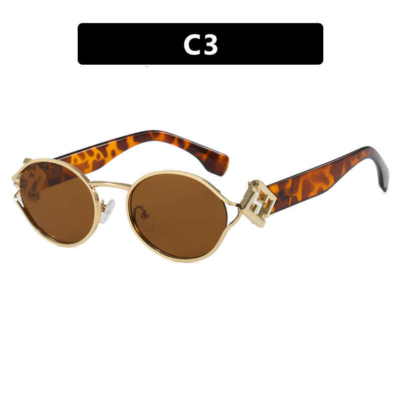 Sunglasses Letter F Oval Metal Frame Fashion Trendy UV Protection for Daily Outdoor Wear Gift High Quality Texture