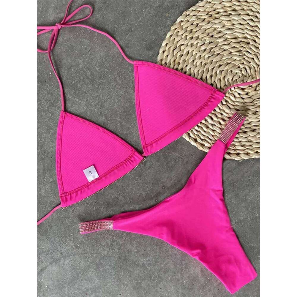 Shiny Sequins Diamond Micro 2025 Women Swimsuit Female Halter Swimwear Two Pieces Bikini Set Brazilian Bathing Suit Swim XJ260206