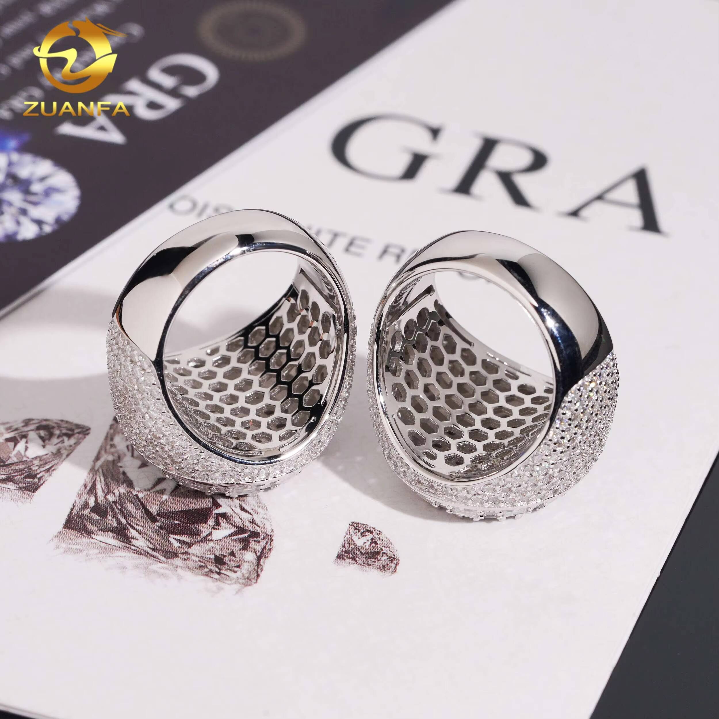 Ready to Ship Hip Hop Jewelry Moissanite Hip Hop Ring 925 Sterling Silver Men Diamond Ring Pass Diamond Tester