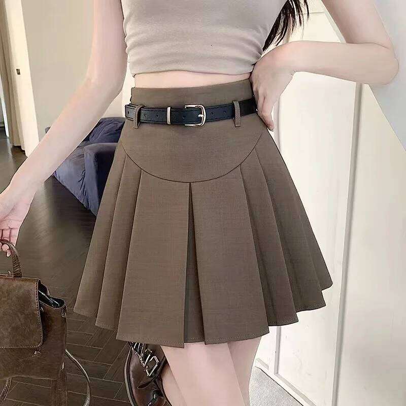 Yitimoky Chic Pleated for Women High Waisted Gray Black Fashion Solid Mini Skirts Spring Summer A Line Skirt with Belt XJ260309