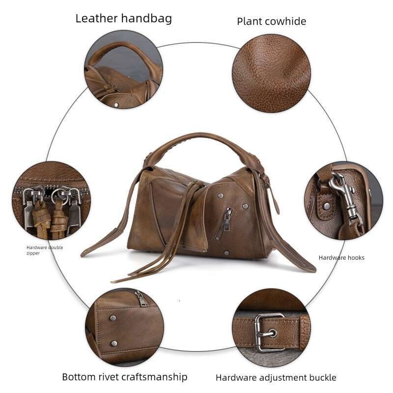 Luxury New Style Personalized Top Layer Cowhide Vintage Turn Down Collar Genuine Leather Tassel Small Square Single Crossbody Large Capacity Women S B