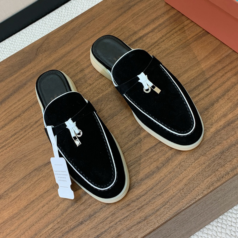 Womens loafers mules designer loafer dress shoes men women luxury summer sandals slides suede moccasins genuine leather work casual office shoe apricot black