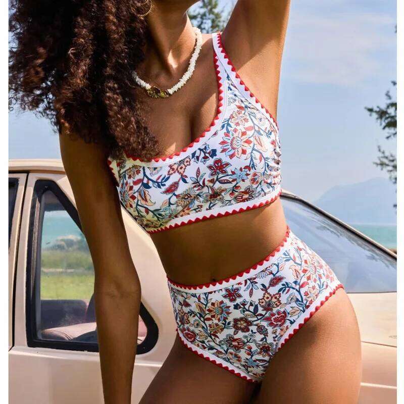 New Sexy Bikinis Print Swimsuits Women's Swimwear Push Up Female Beach Swim Wear Bathing Suits High Waist Bikini Set Pool Bather XJ260206