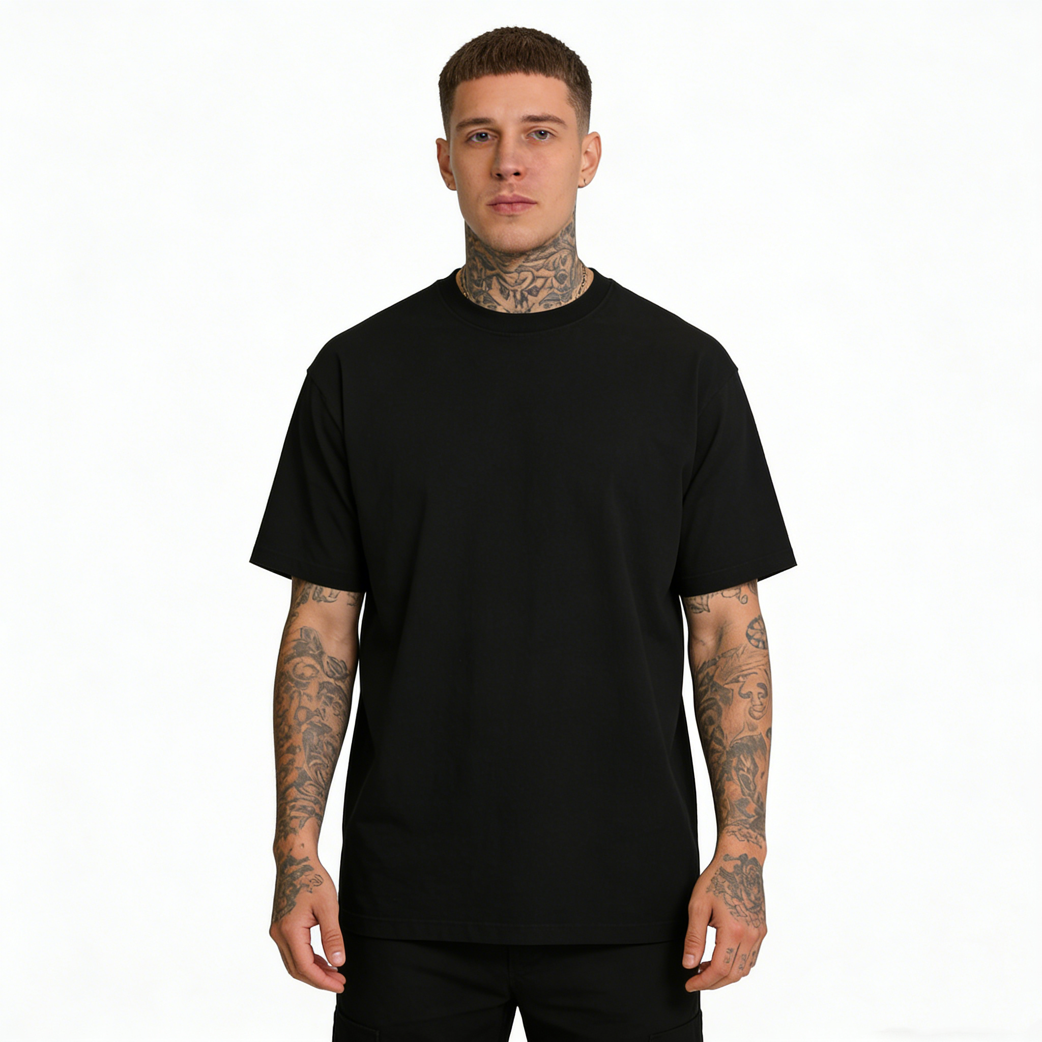 Men's T Shirts 400G Heavy Duty Short Sleeve T-shirt Men Summer Cotton Thick Small Neckline Pure White American Half Tees dailywear unisex