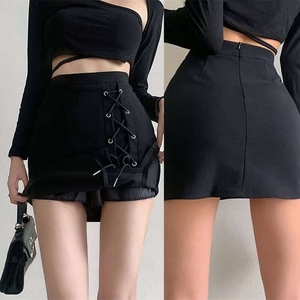 Black Short High Waist Mini Women's Fashion Clubwear Polyester Fabric Solid Color Spring Summer Skirt XJ260309