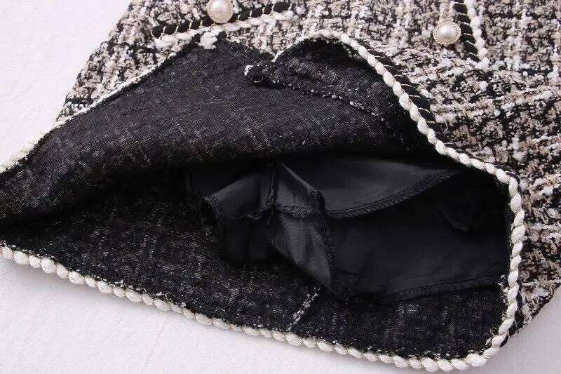 for Women Solid High Waist Slimming Skirts Autumn Spring 2021 Buttons Double Breasted Tweed Wool Mini Skirt XJ260309