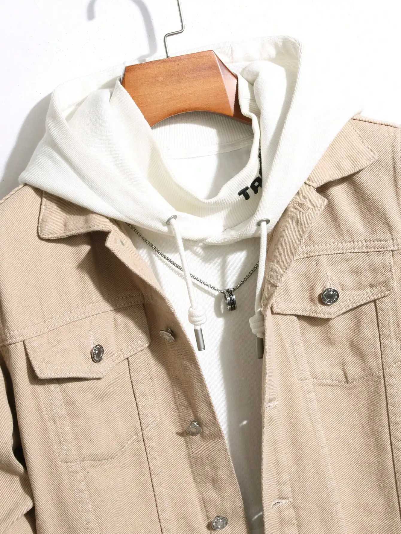 ens denim jacket for spring and autumn Khaki simple coat For daily casual wear with a street - casual and trendy style M260309