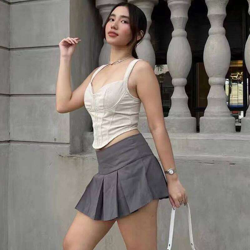 HXAO Mini Pleated Skirts For Women 2025 Black Darkgrey Pants Elegant A Line High Waist Culottes Korean Style Skirt Shorts XJ260309