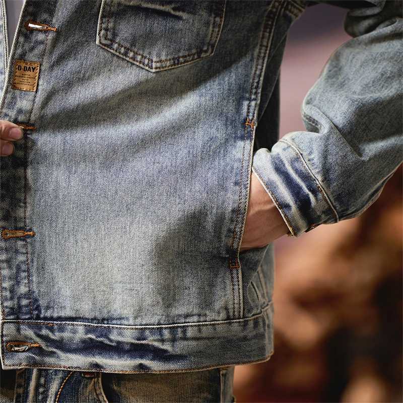 New 2025 Mens Casual Retro Slim Stylish Leisure Denim Jacket Lapel Motorcycle Design for Spring and Autumn Coat Clothing M260309