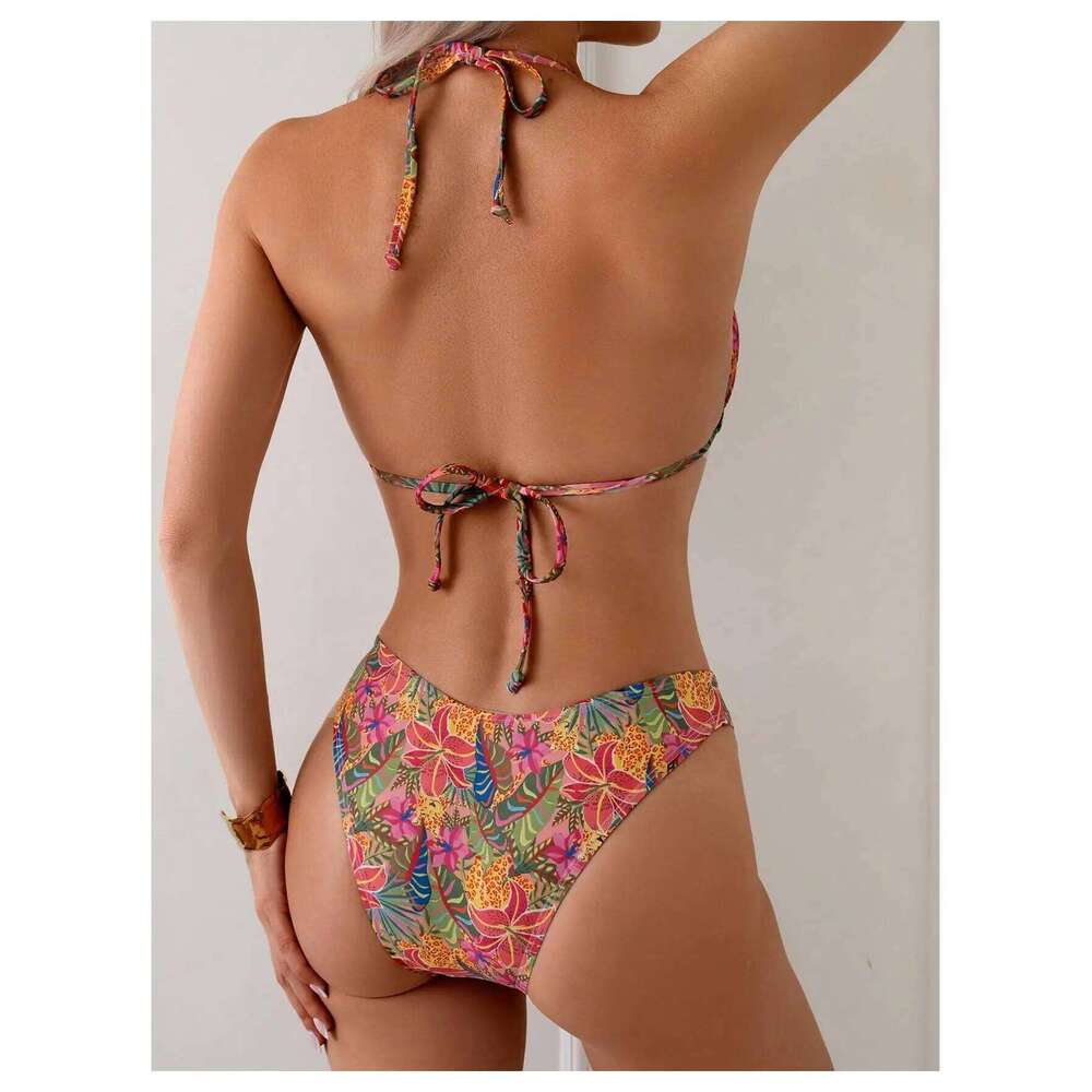 Women's 2 Piece Tropical High Cut Bikini Sets Tie Back Triangle Bathing Suit Boho Swimwear XJ260206