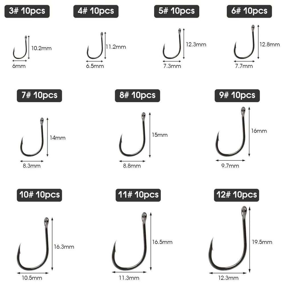 100pcs/Box Hooks Set with Tackle Box Saltwater Fresh Water High Carbon Steel Carp Fishhook Fishing Accessories S260305