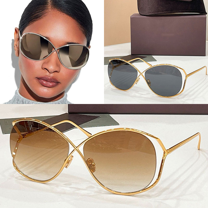 Designer Womans Oval Sunglasses 26SS Women Glasses Metal Cross Frame Silver Lens UV400 Holiday Driving Lady Glasses Top Quality TF1067 Bring original box