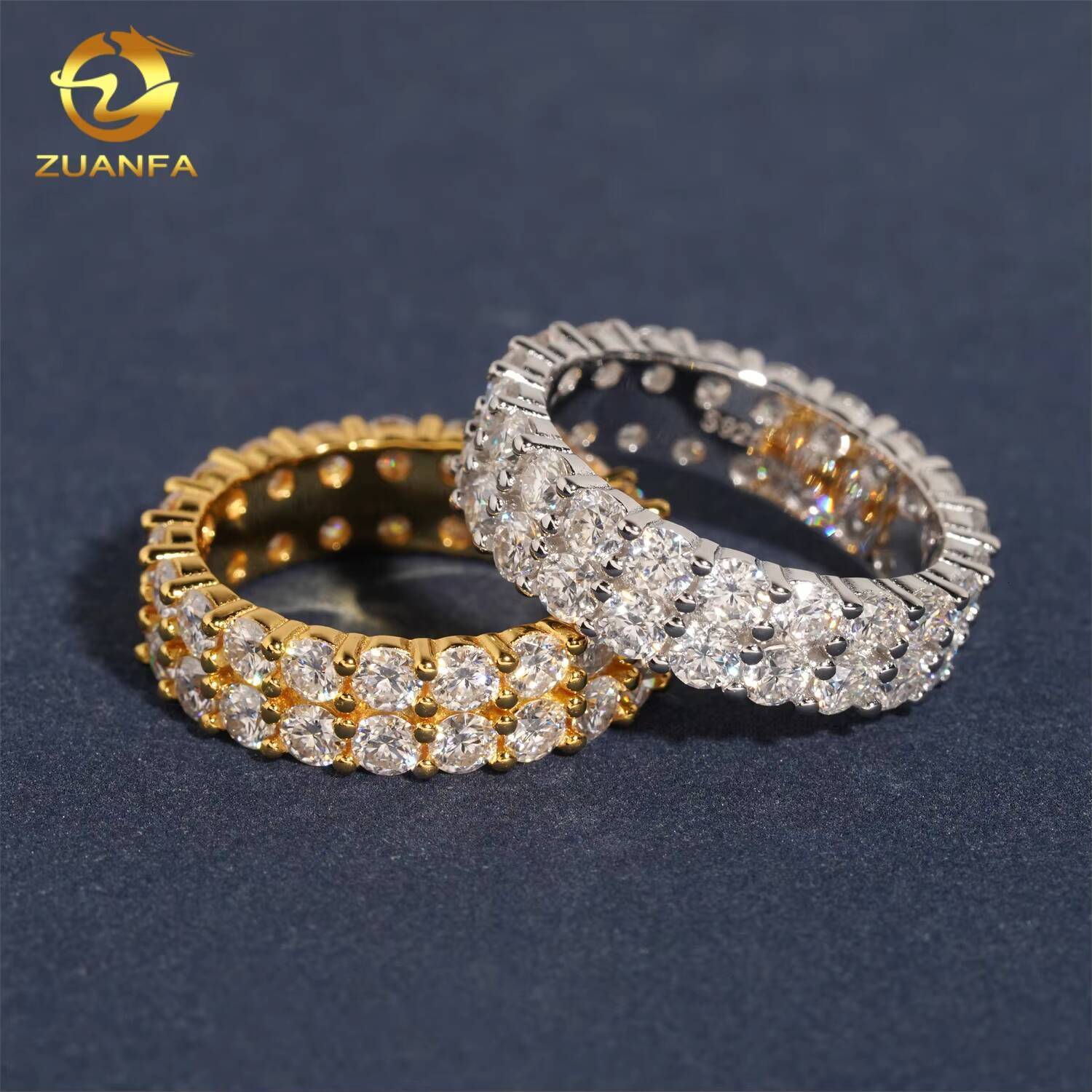 Hot Sale Round 30mm Two Rows Eternity Rings Moissanite Diamond 925 Silver Ring Iced Out Wedding Hip Hop Ring for Men Women