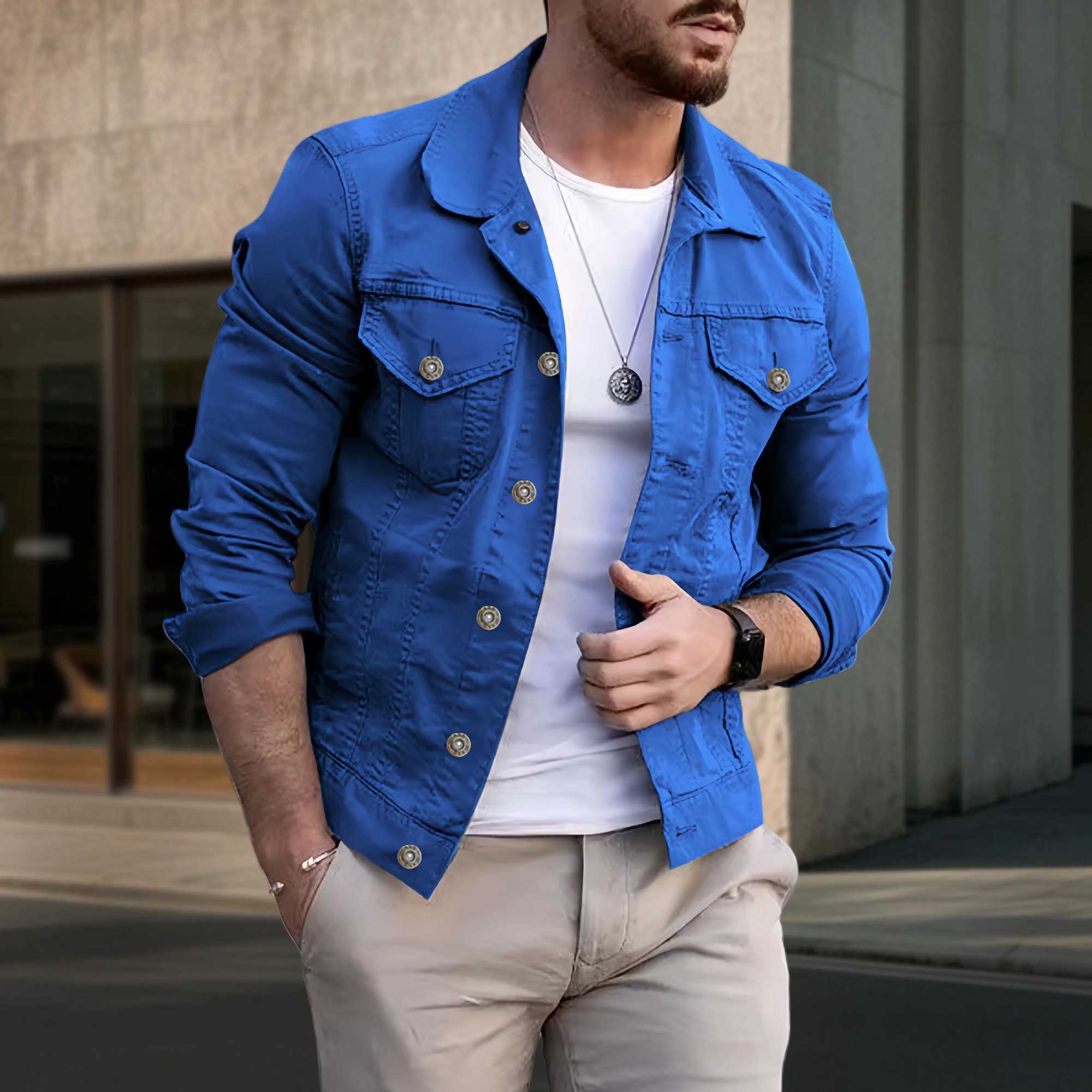 2025 New Mens Casual Denim Jacket Fashion Streetwear Solid Turn down Collar Spring Autumn Jean Outwear Male Daily Coat M260309