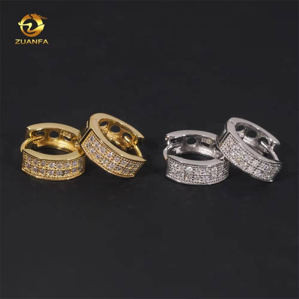 Pass Diamond Tester Two Row Diamond Hoop Iced Out Moissanite Hip Hop 925 Silver Earrings