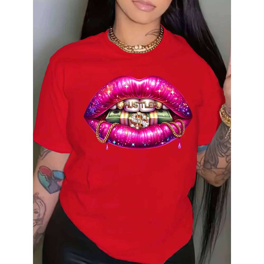 Camiseta grfico rosa para mujer informal manga corta con cuello redondo Harajuku camisetas de calle ropa esttica XJ260306