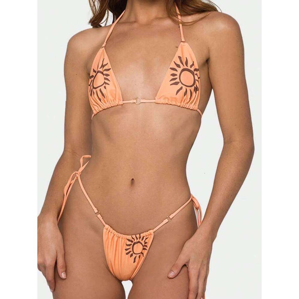 2025 Print Halter String Two Piece Triangle Bikini Swimsuit Women Swimwear Female Bather Bathing Swimming Swim Suit Beachwear XJ260206